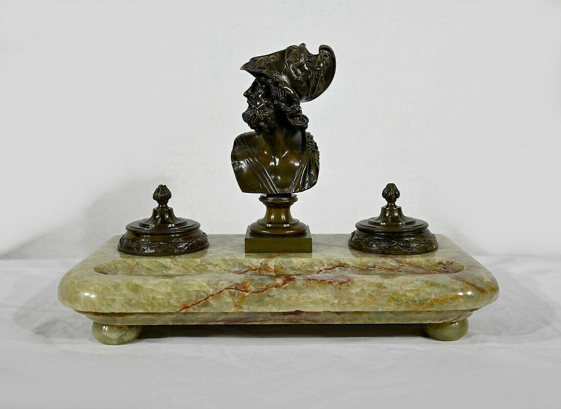 Important Inkwell In Onyx From Pakistan And Bronze, Late 19th Century photo Home Decor