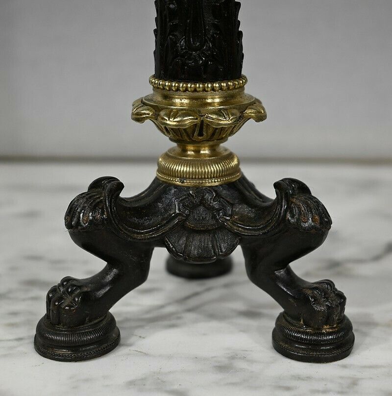 Pair Of Bronze Candlesticks, Restoration Period, Early 19th Century photo vintage