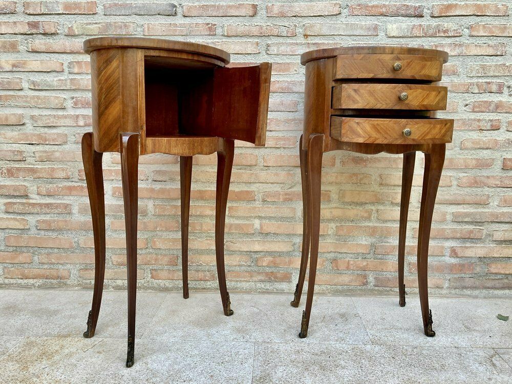 Furniture Louis XVI Style Inlaid Walnut Nightstands, France, 1920s, Set Of 2 photo