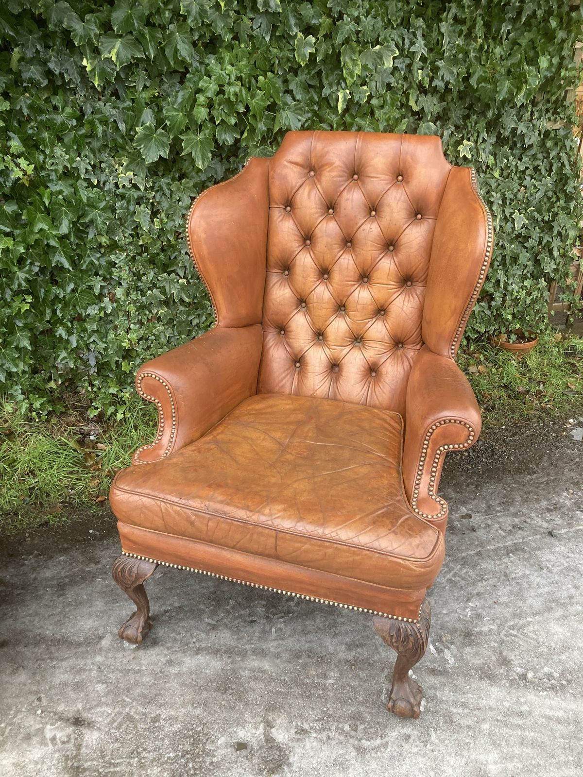 Leather Wing Back Chair photo vintage