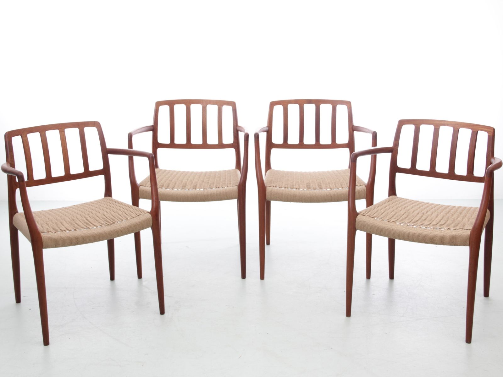 Mid Century  Modern Scandinavian Set Of 4 Teak Armchairs Model 66 By Niels O. Møller
