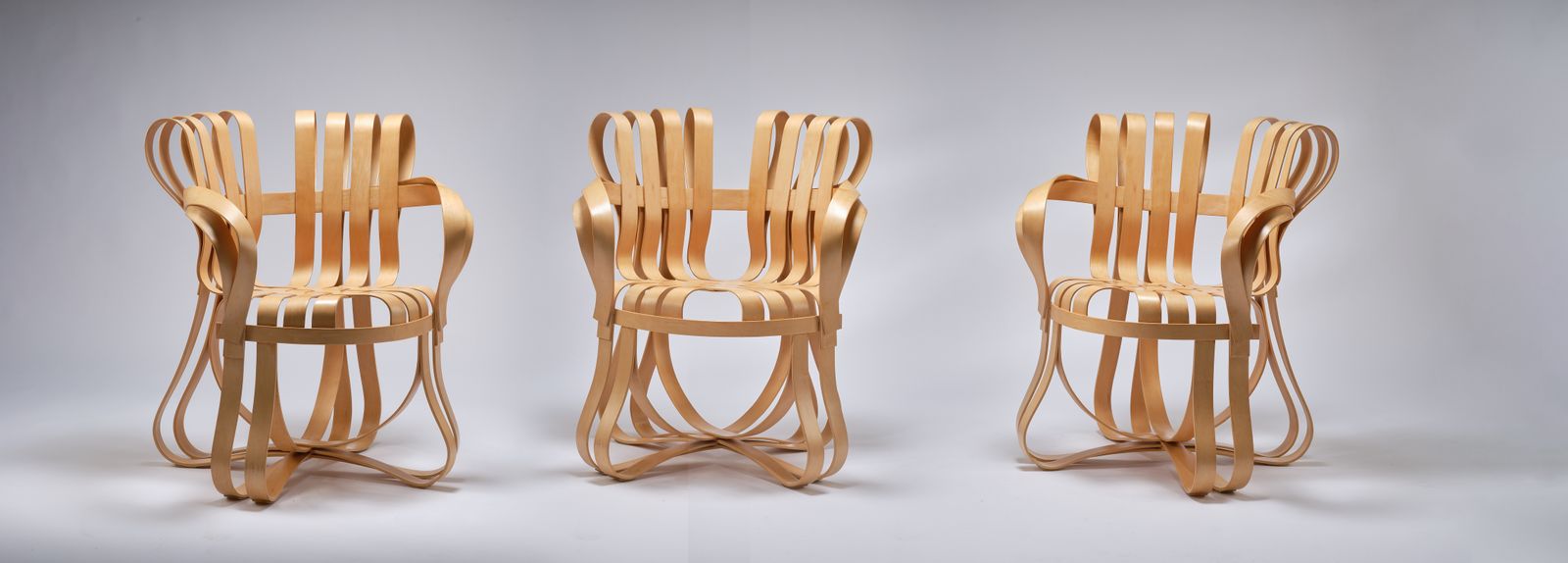 Extremely Rare Frank Gehry For Knoll White Maple Bentwood 'Cross Check' Chairs, Circa 1990's. photo furniture