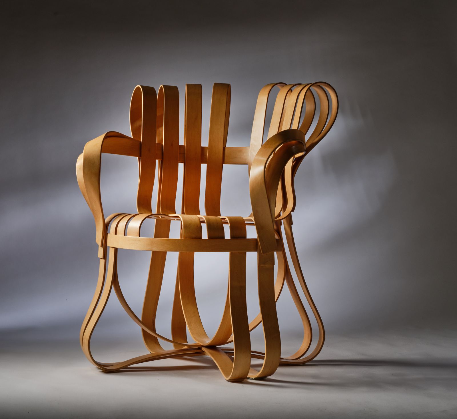 Extremely Rare Frank Gehry For Knoll White Maple Bentwood 'Cross Check' Chairs, Circa 1990's. photo for sale