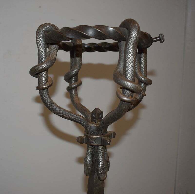 Pair Of Wrought Iron Andirons, Late 19th Century photo vintage