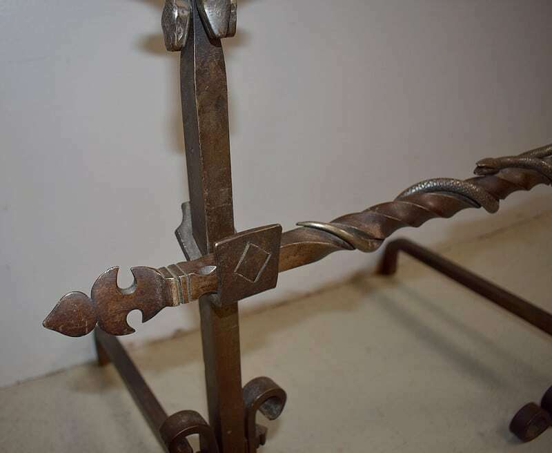 photo for sale Pair Of Wrought Iron Andirons, Late 19th Century