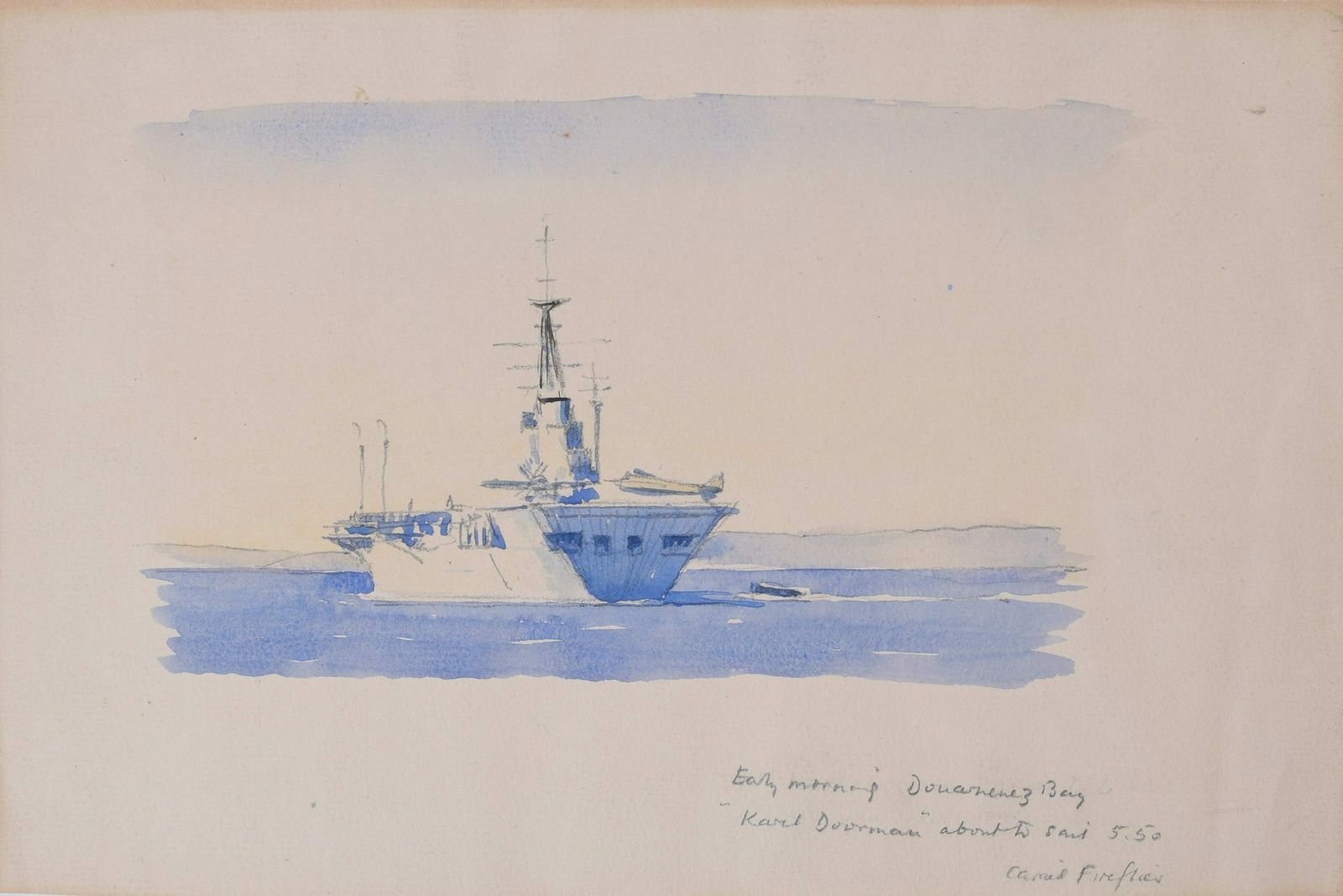 Laurence Dunn Karel Doorman (R81) Dutch Navy Ship Watercolour photo for sale