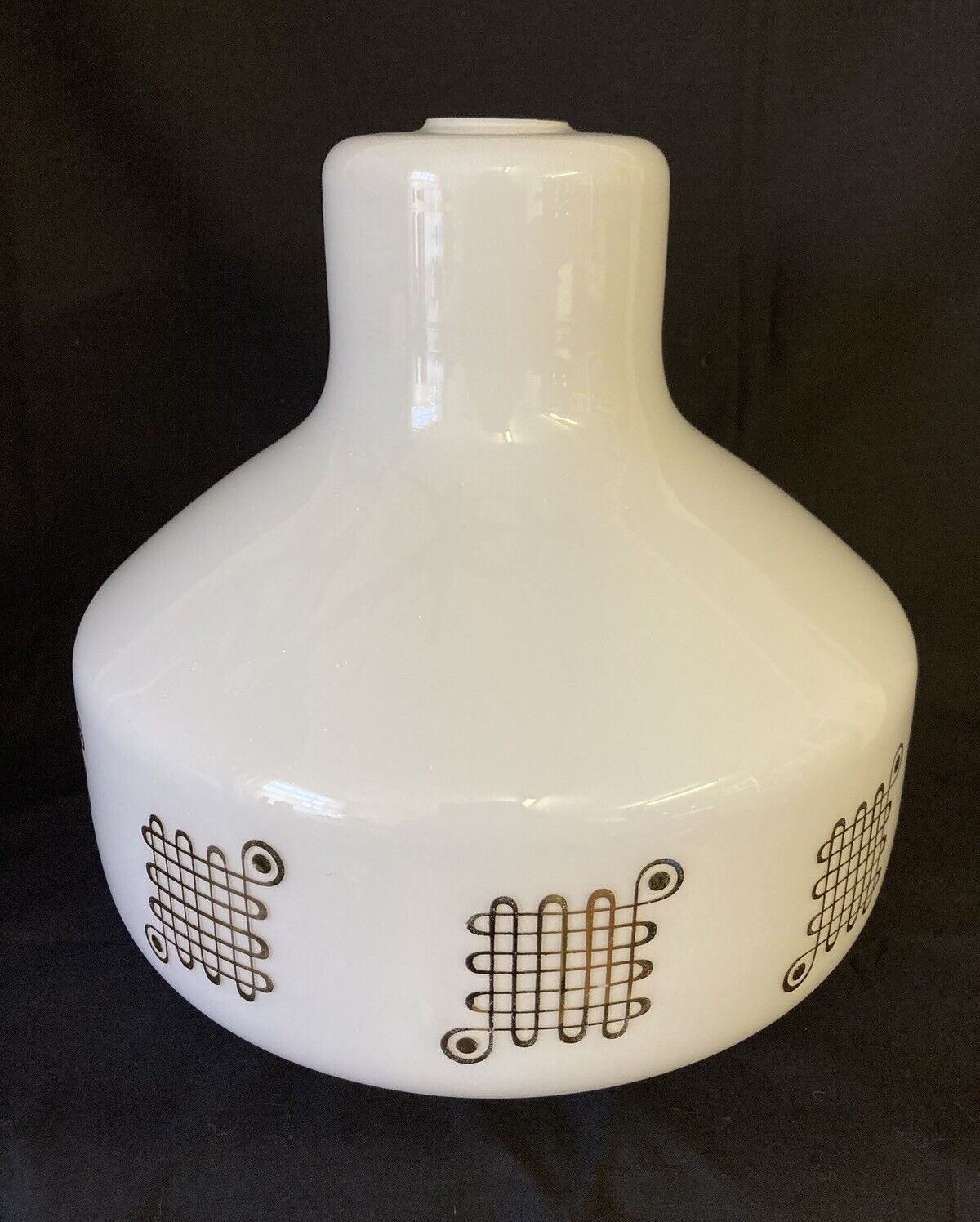 Original 1970s White Glass Hanging Lamp Shade Gold Decoration