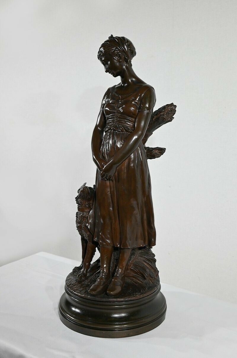 Bronze "The Young Woman With A Dog", Signed El.Truffot   2nd Half Of The 19th Century photo Home Decor