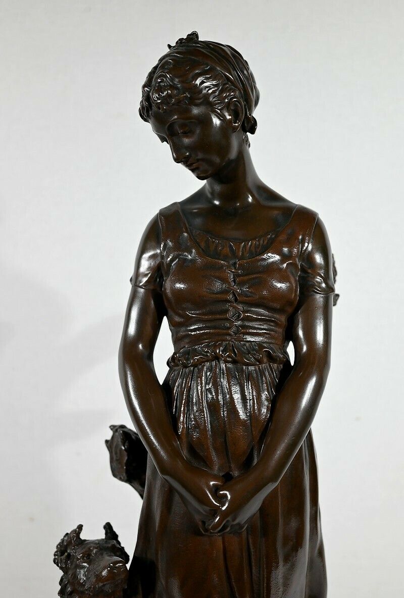 Bronze "The Young Woman With A Dog", Signed El.Truffot   2nd Half Of The 19th Century photo vinterior