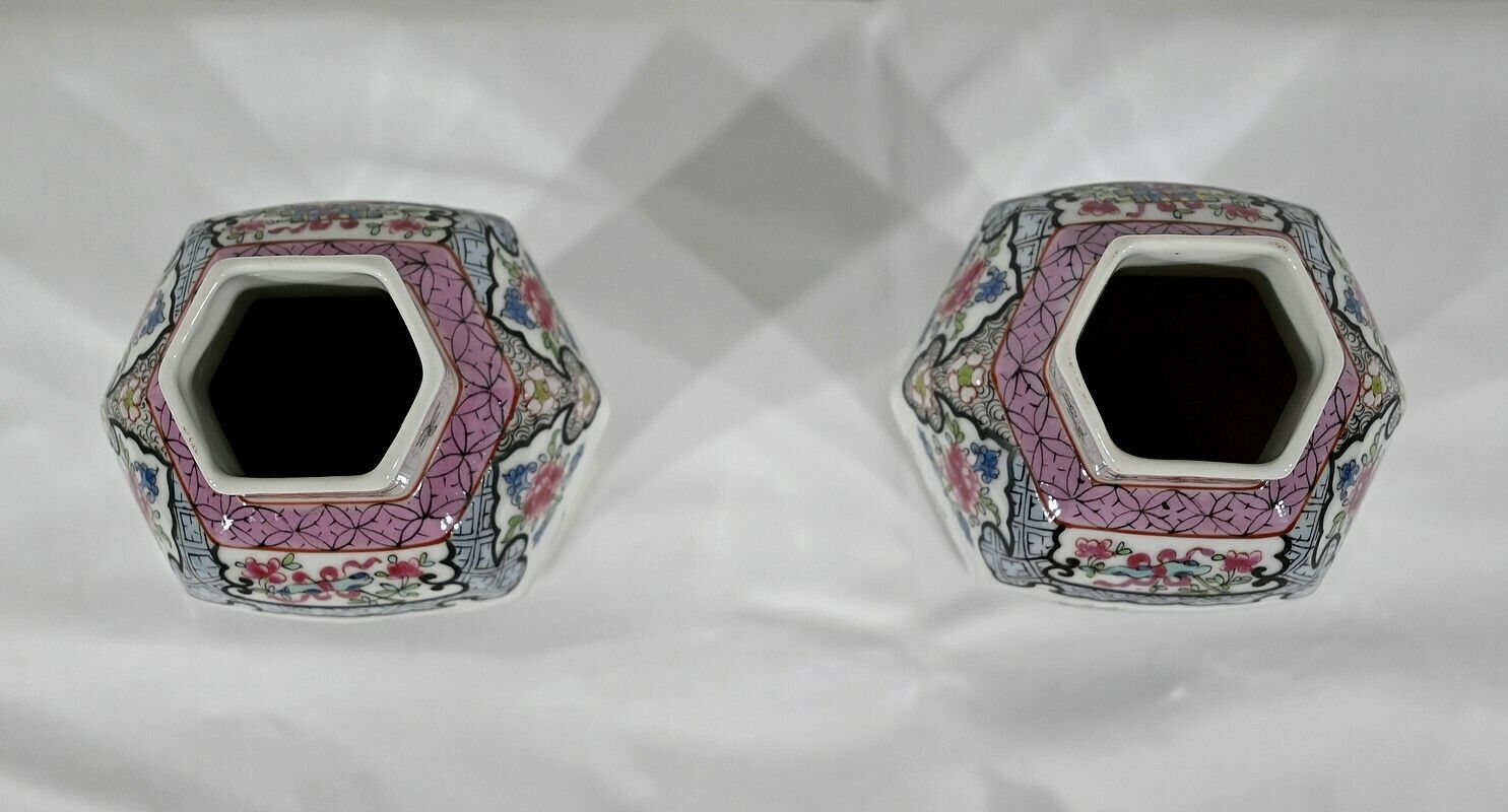 Pair Of Hexagonal Earthenware Vases, China   Late 19th Century photo vinterior