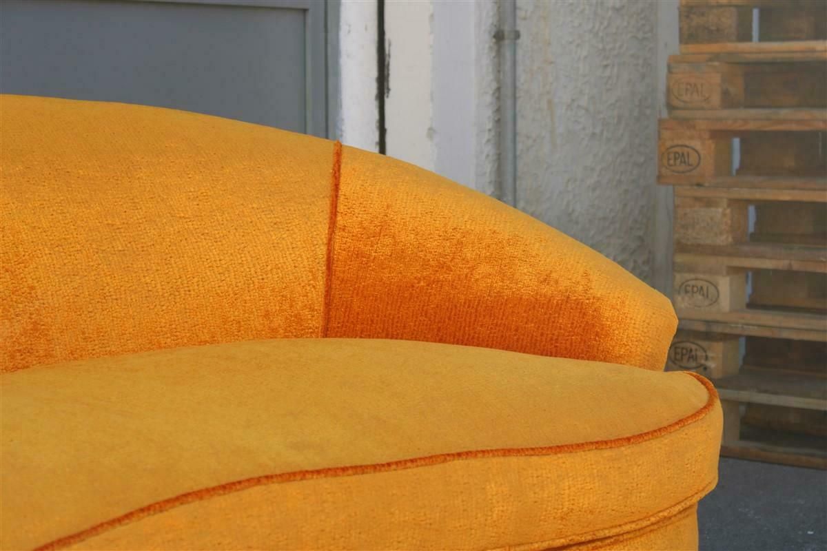 photo vinterior Mid Century Orange Velvet Curved Sofa Made In Italy 1950s Wood Feet