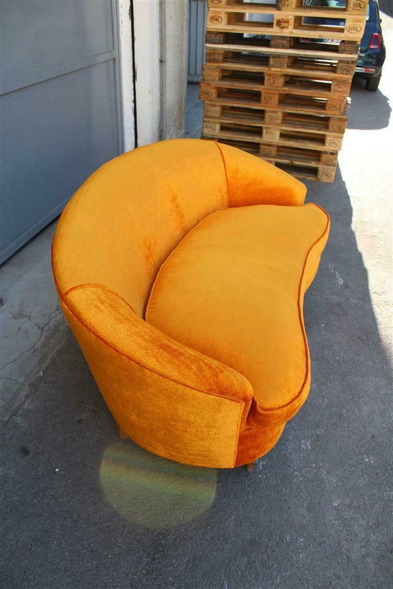 photo buy Mid Century Orange Velvet Curved Sofa Made In Italy 1950s Wood Feet