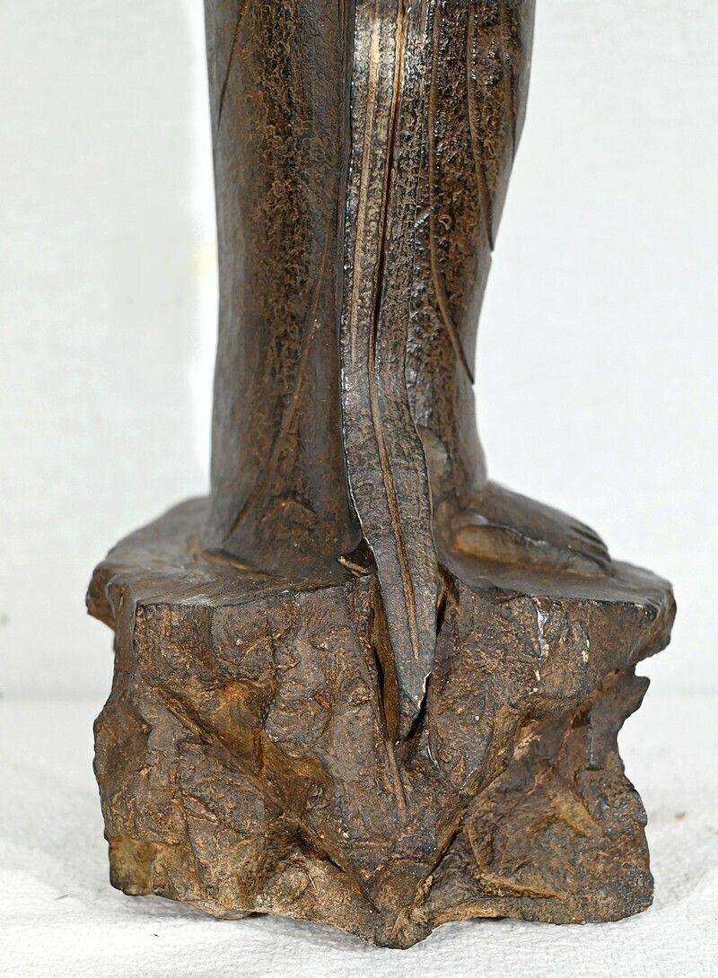 photo vintage Black Stone Buddha Statue, China   2nd Half Of The 19th Century