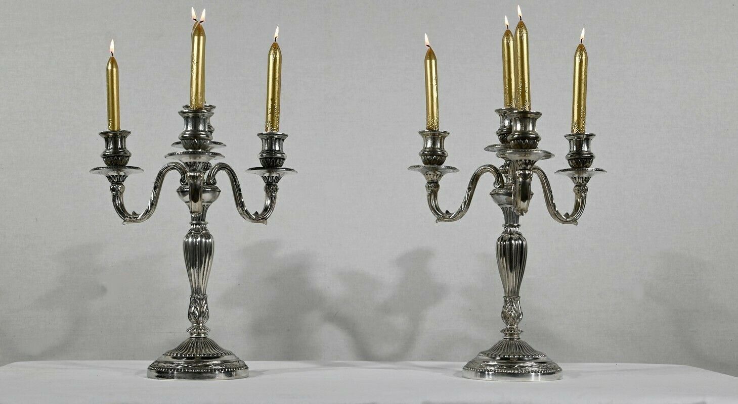 Pair Of Silver Bronze Candlesticks   Late 19th Century
