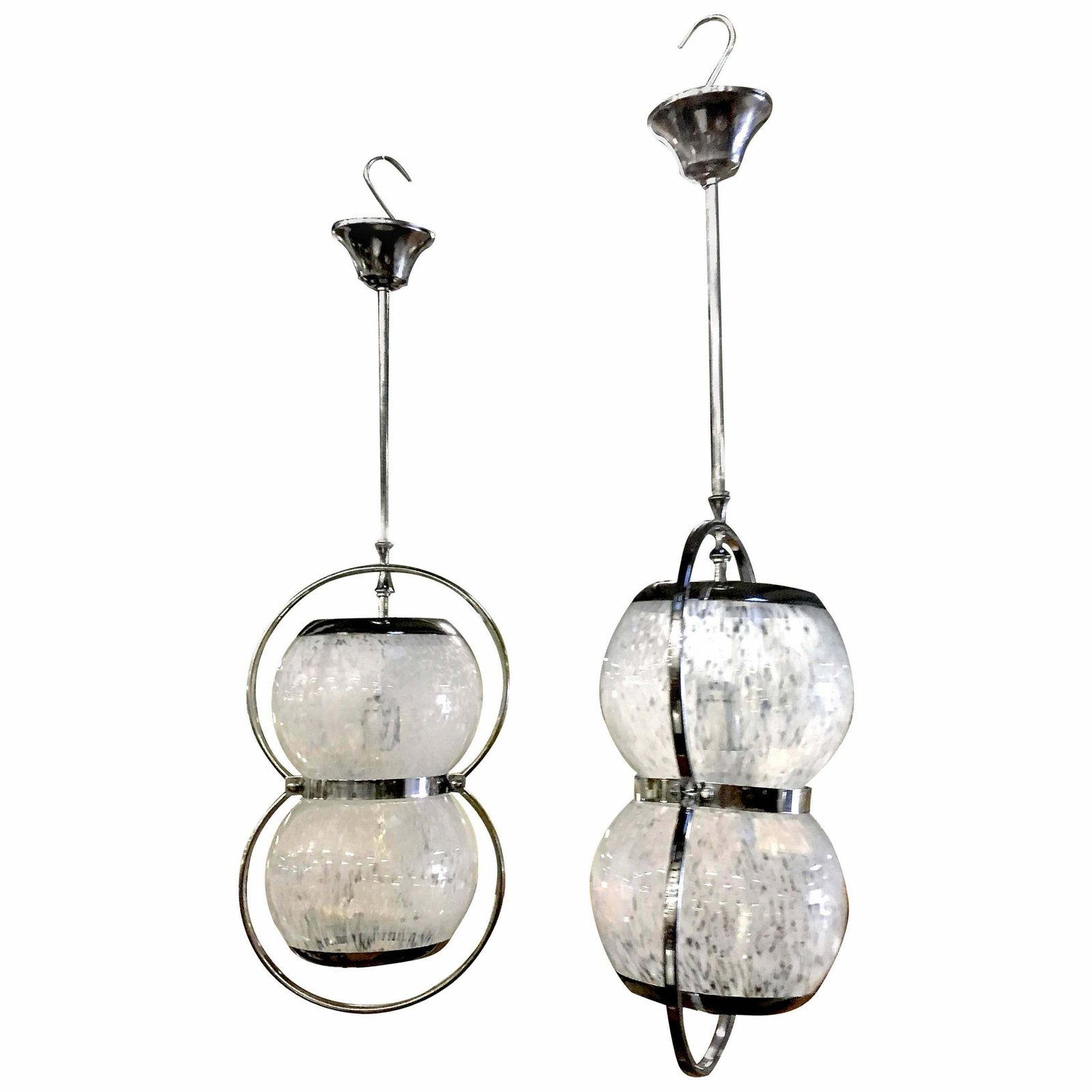 Pair Of Midcentury Italian Murano Glass Pendant Lamps, 1950s 1960s