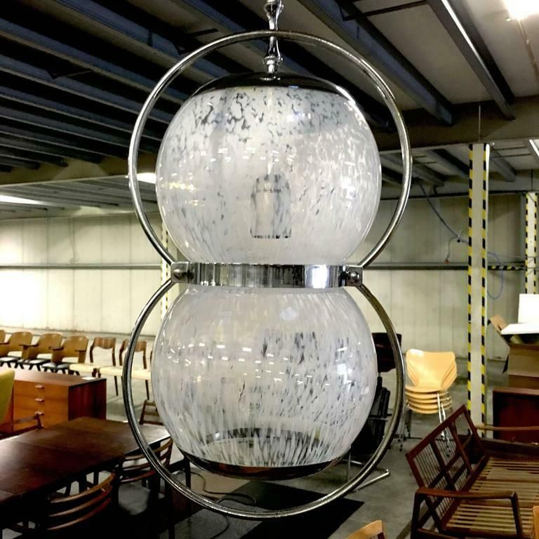 Pair Of Midcentury Italian Murano Glass Pendant Lamps, 1950s 1960s photo for sale