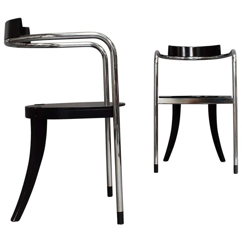 Pair Of Chrome Dining Armchairs By David Palterer For Zanotta, Italy, 1987