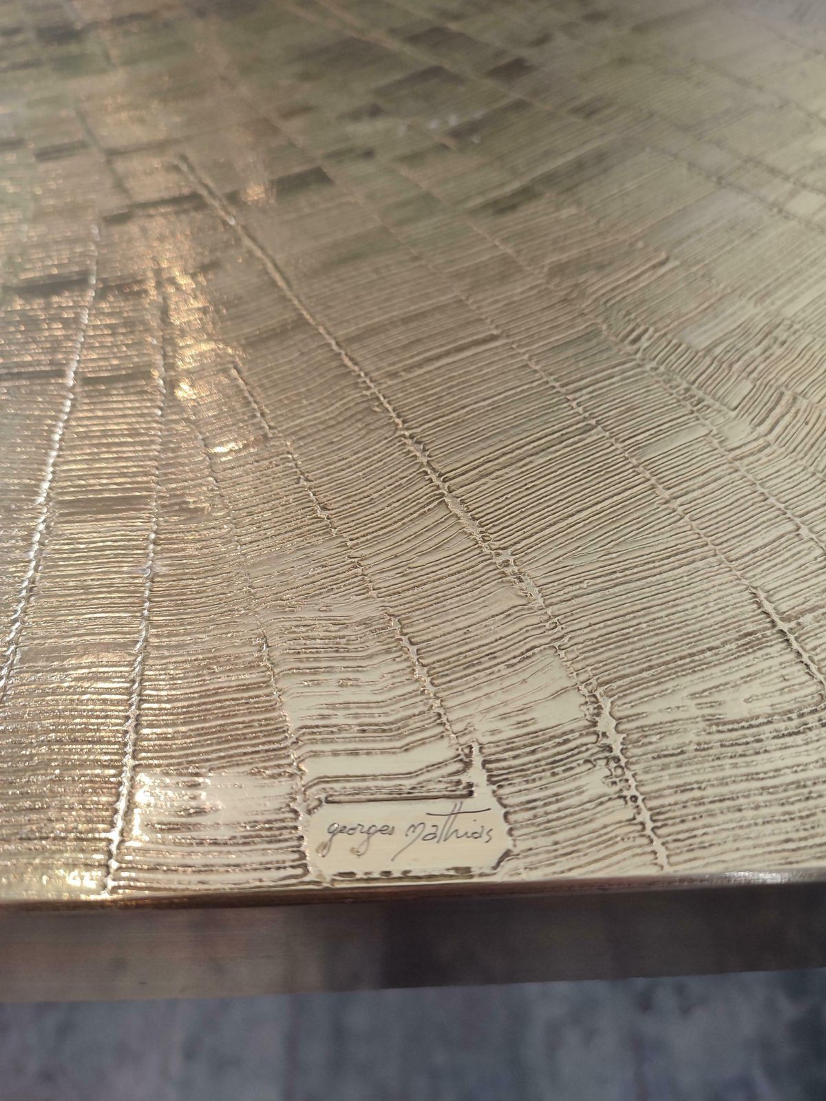 Brass Etched Dining/ Desk Table By "Georges Mathias" photo vintage