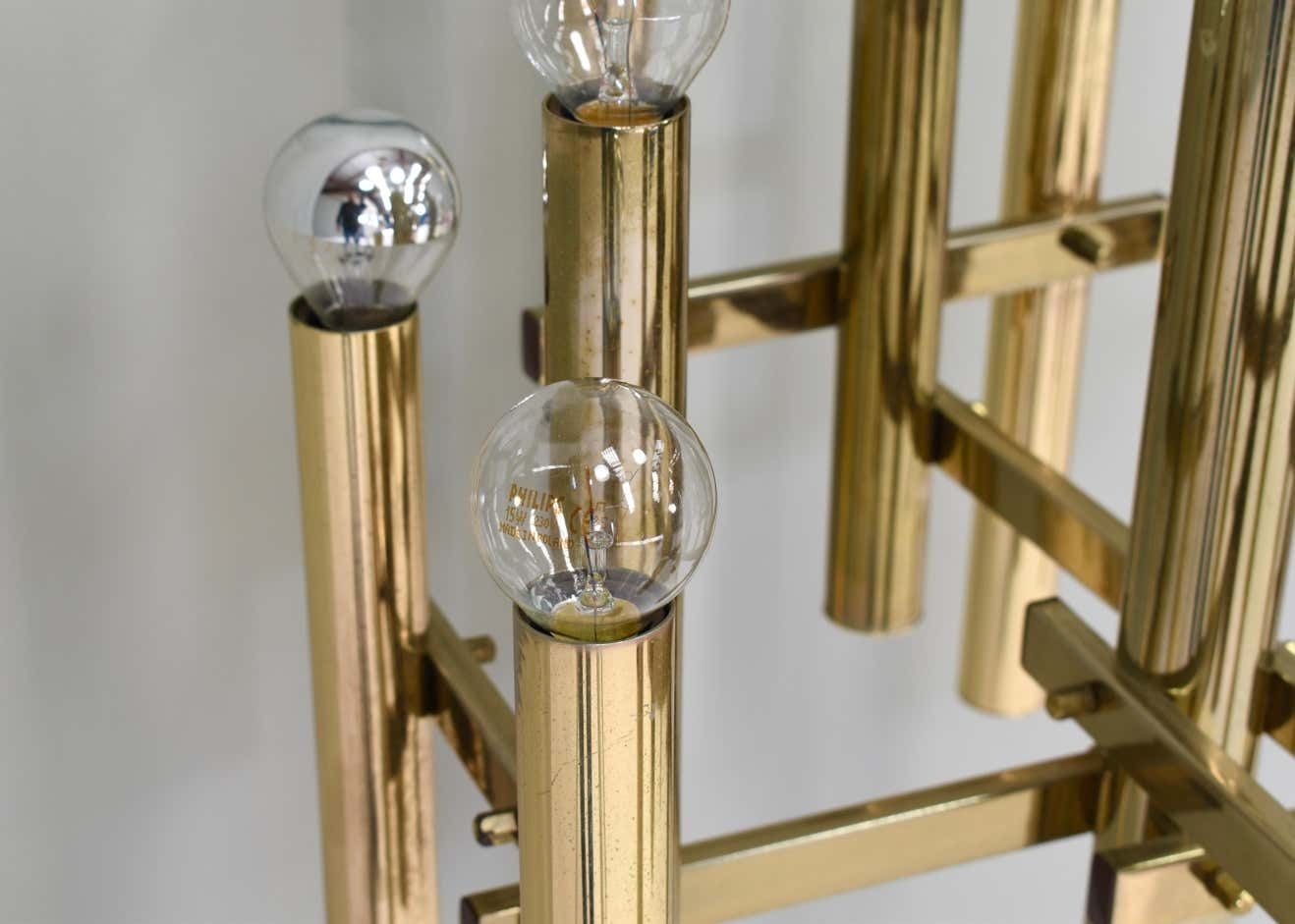 Lighting Gaetano Sciolari Chandelier 12 Spot Brass Pendant Lamp, Italy, Circa 1970 photo