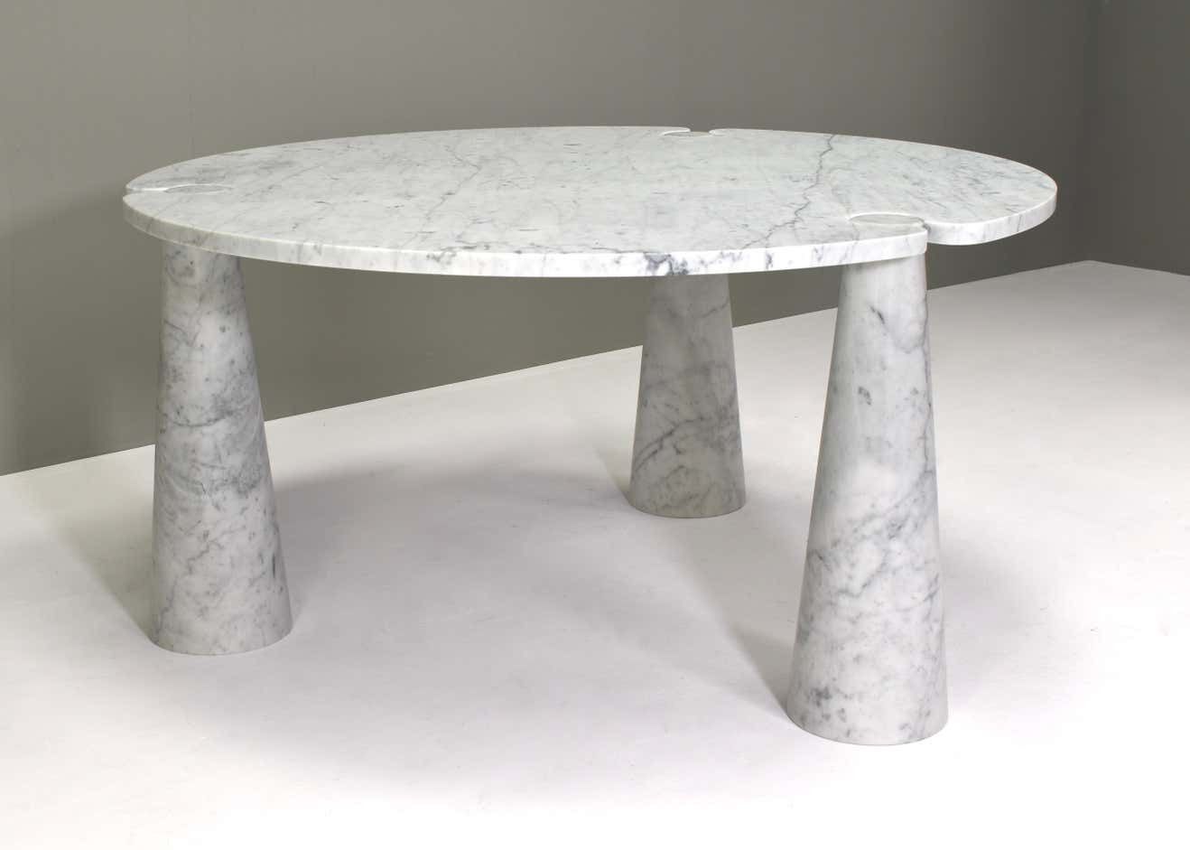 Mangiarotti Eros Round Dining Table Carrara Marble Skipper, Italy, Circa 1970 photo vinterior