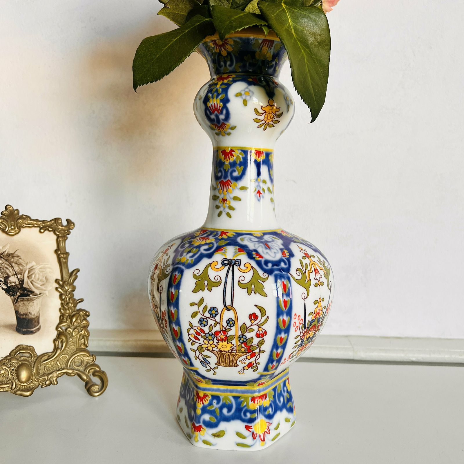 Mosa Maastricht Made In Holland, Vase Polychrome Painted, Porcelain Knob Vase photo for sale