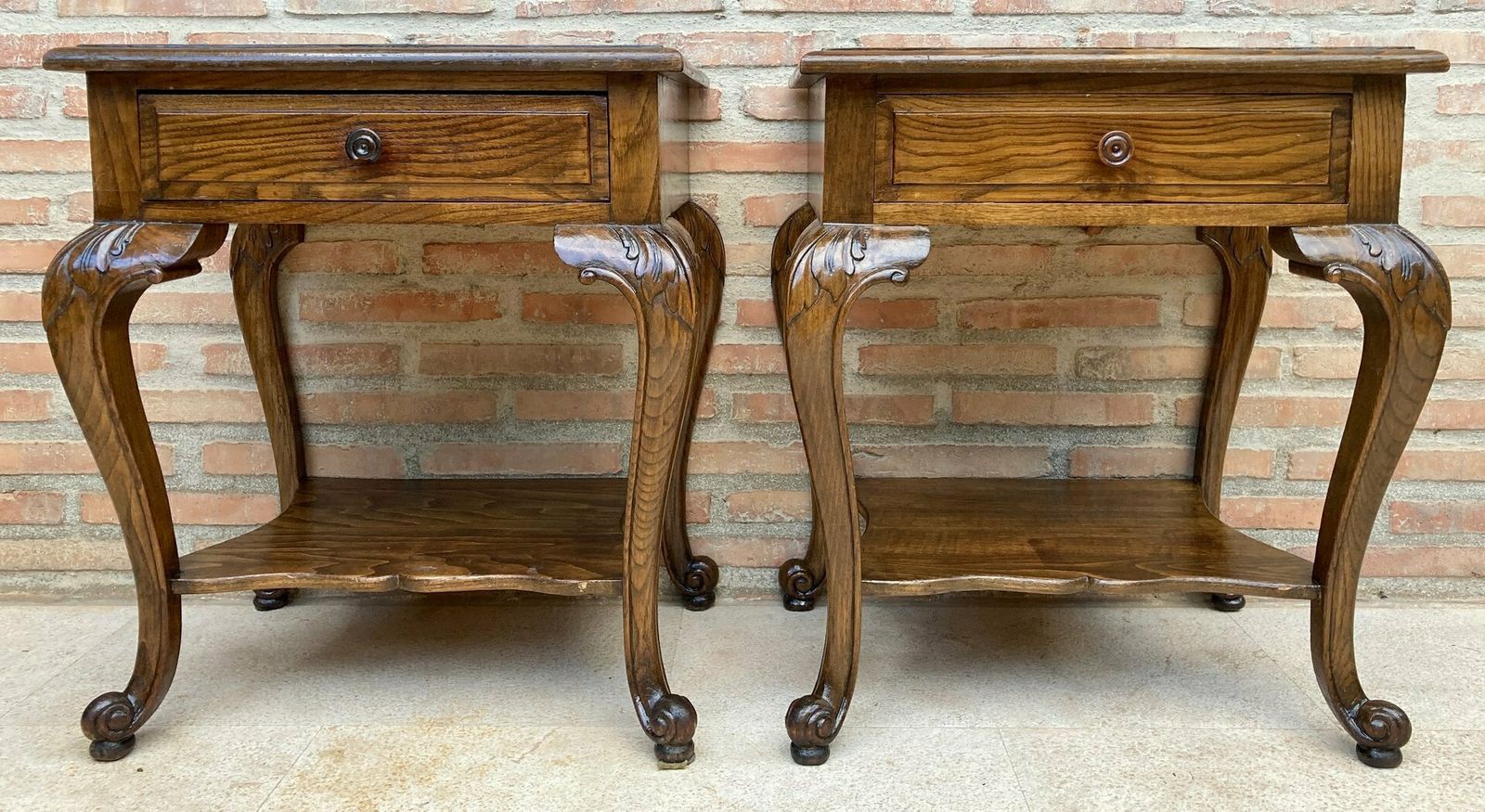 French Louis XV Style Walnut Bedside Tables With Drawer And Open Shelf, 1930s, Set Of 2 photo furniture