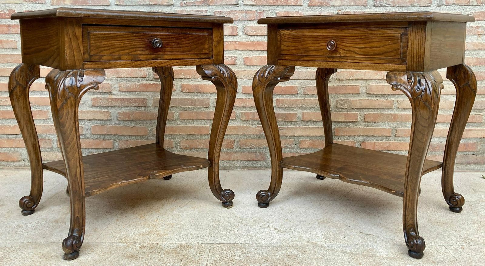1577.0 French Louis XV Style Walnut Bedside Tables With Drawer And Open Shelf, 1930s, Set Of 2 photo
