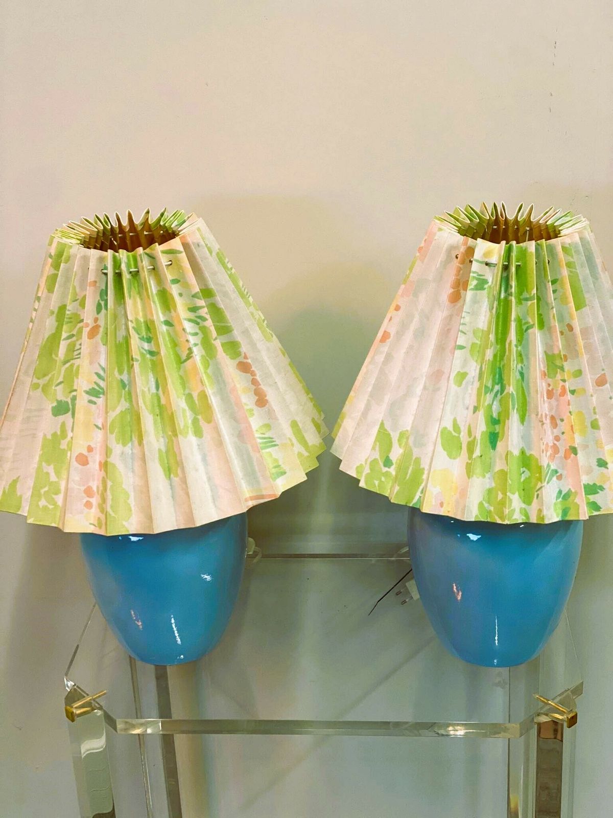 Vintage Pair Of Blue Ceramic Table Lamps photo Lighting