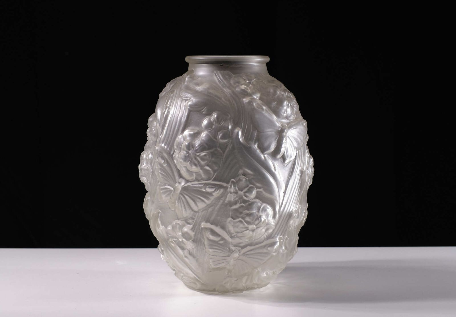 Grote Gesatineerde Geperst Glas Art Deco Vaas, Jaren 1930