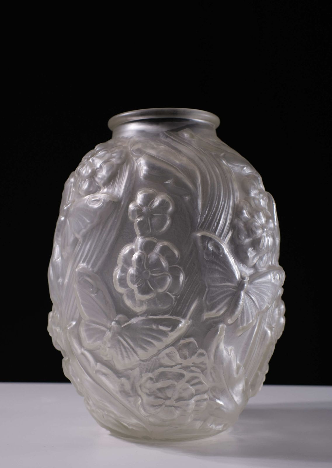 Grote Gesatineerde Geperst Glas Art Deco Vaas, Jaren 1930 photo 713.0