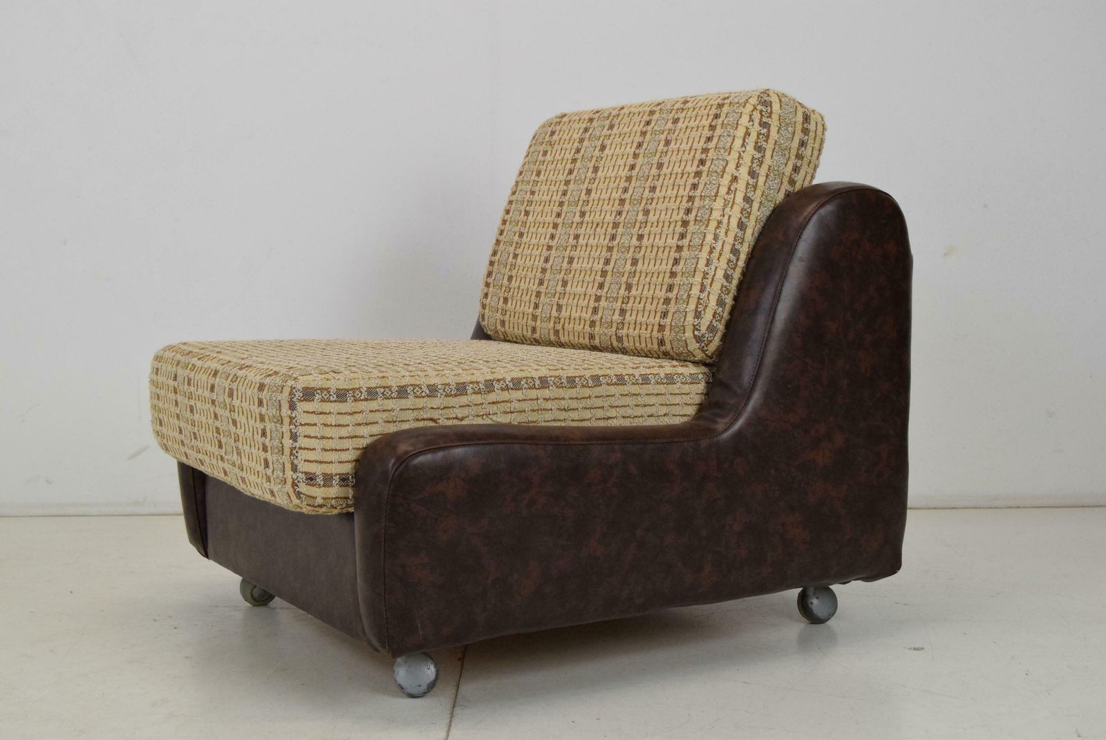 Mid Century Leatherette Armchair On The Wheels,1970's. photo for sale