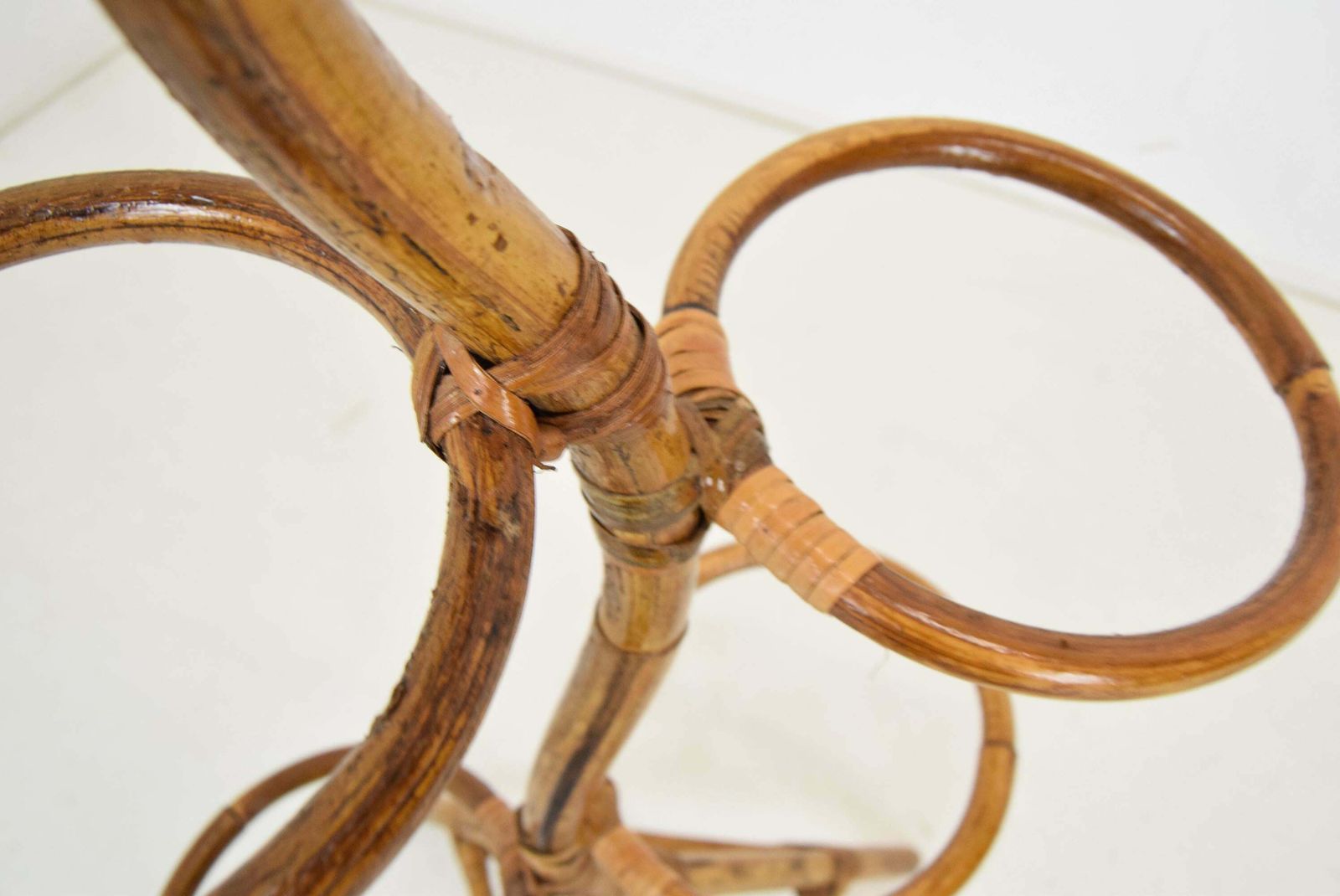 photo for sale Mid Century Rattan And Bamboo Flower Stand, Bonaccina Attributed,1950's.