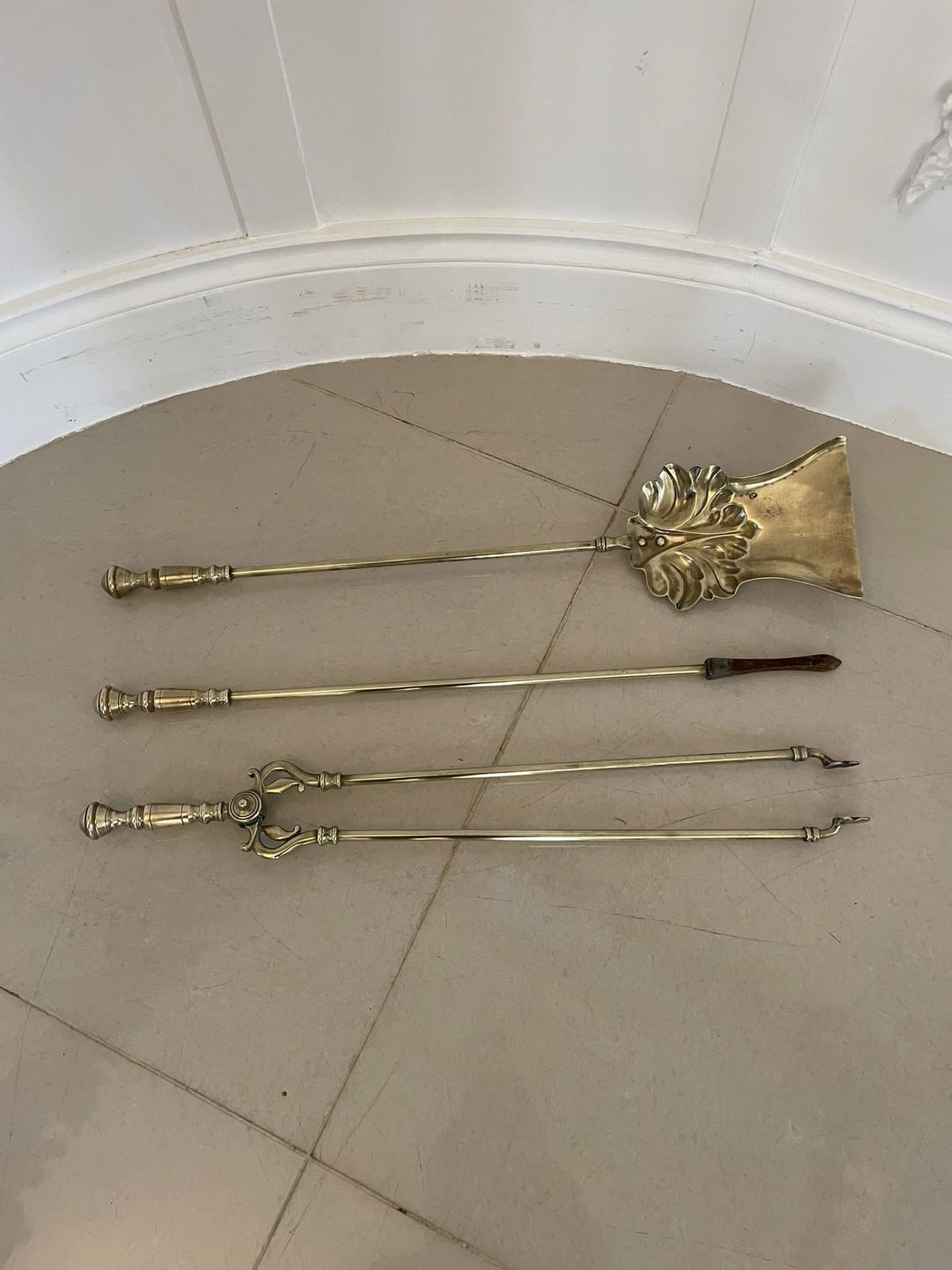 Antique Quality Brass Set Of 3 Fire Irons photo Home Fixtures