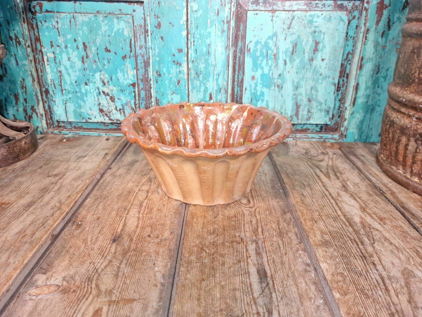 Antique 19th Century French Hand Made Glazed Terracotta Cake Mold Mould photo for sale