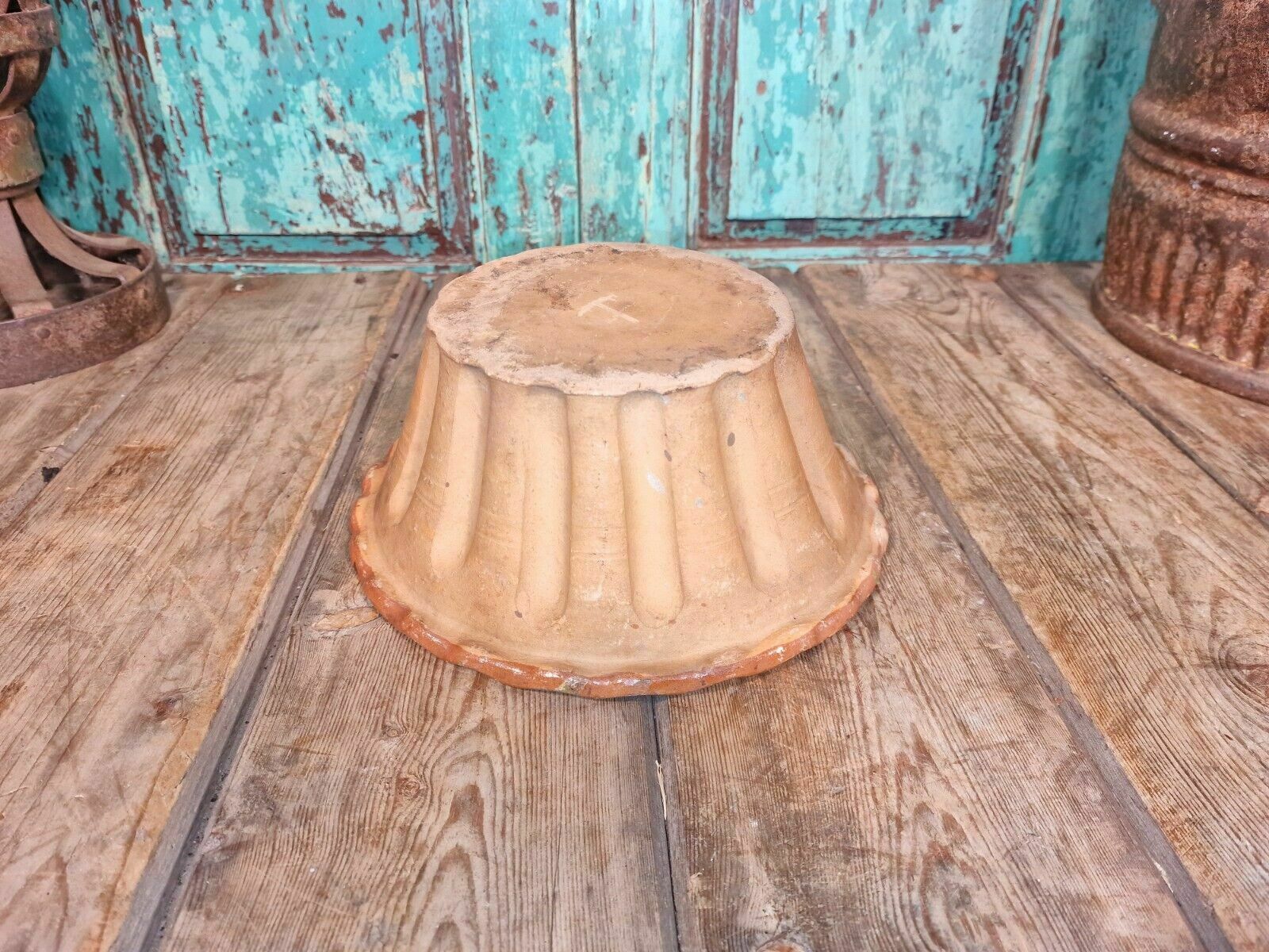 Antique 19th Century French Hand Made Glazed Terracotta Cake Mold Mould photo vinterior