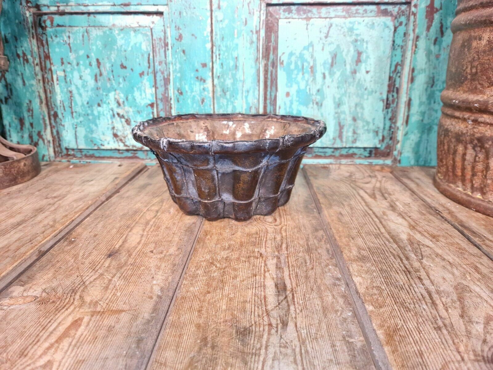 Antique 19th Century French Hand Made Glazed Terracotta Cake Mold Mould photo furniture