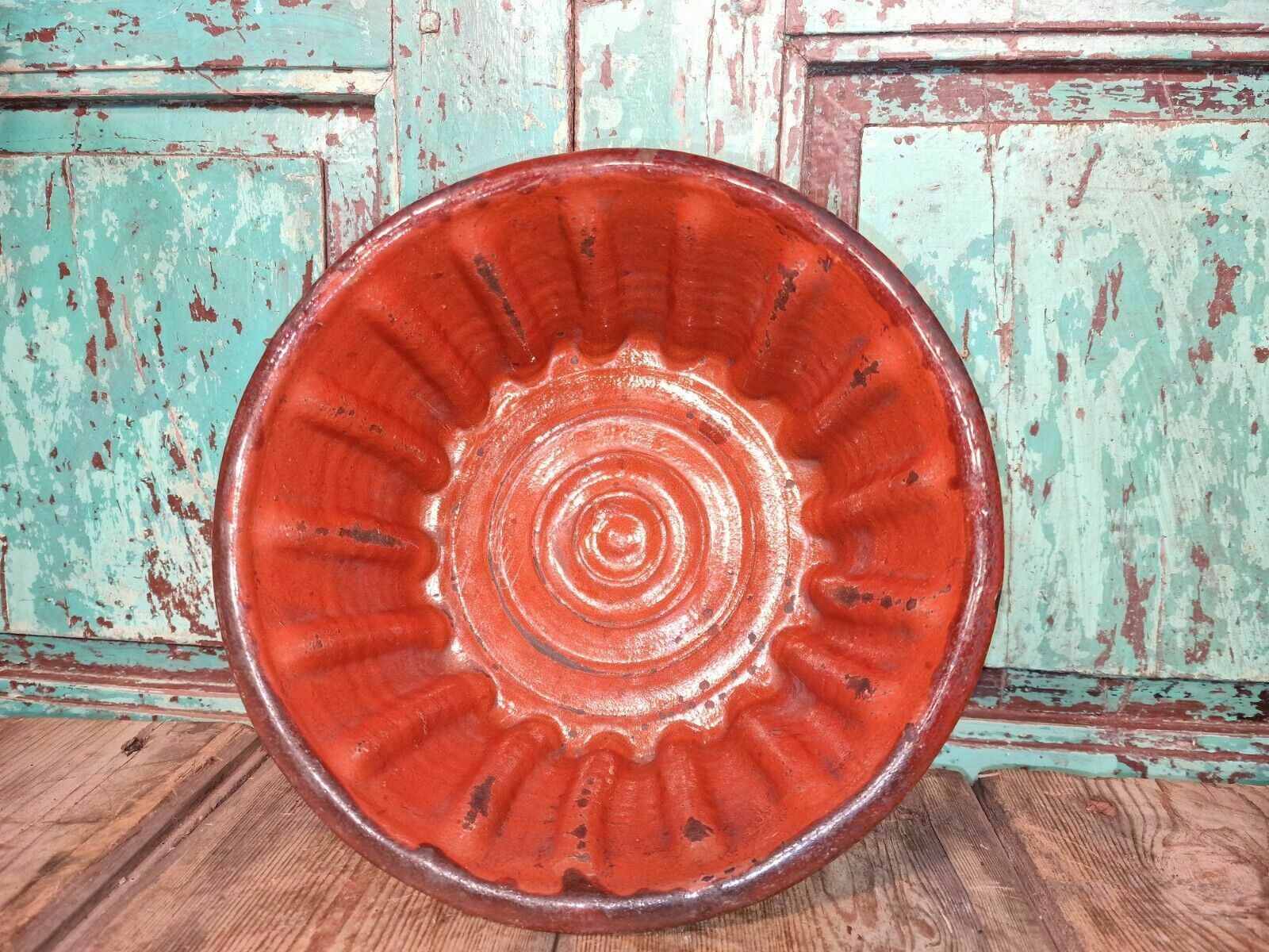 Antique 19th Century French Hand Made Glazed Terracotta Cake Mold Mould photo vinterior