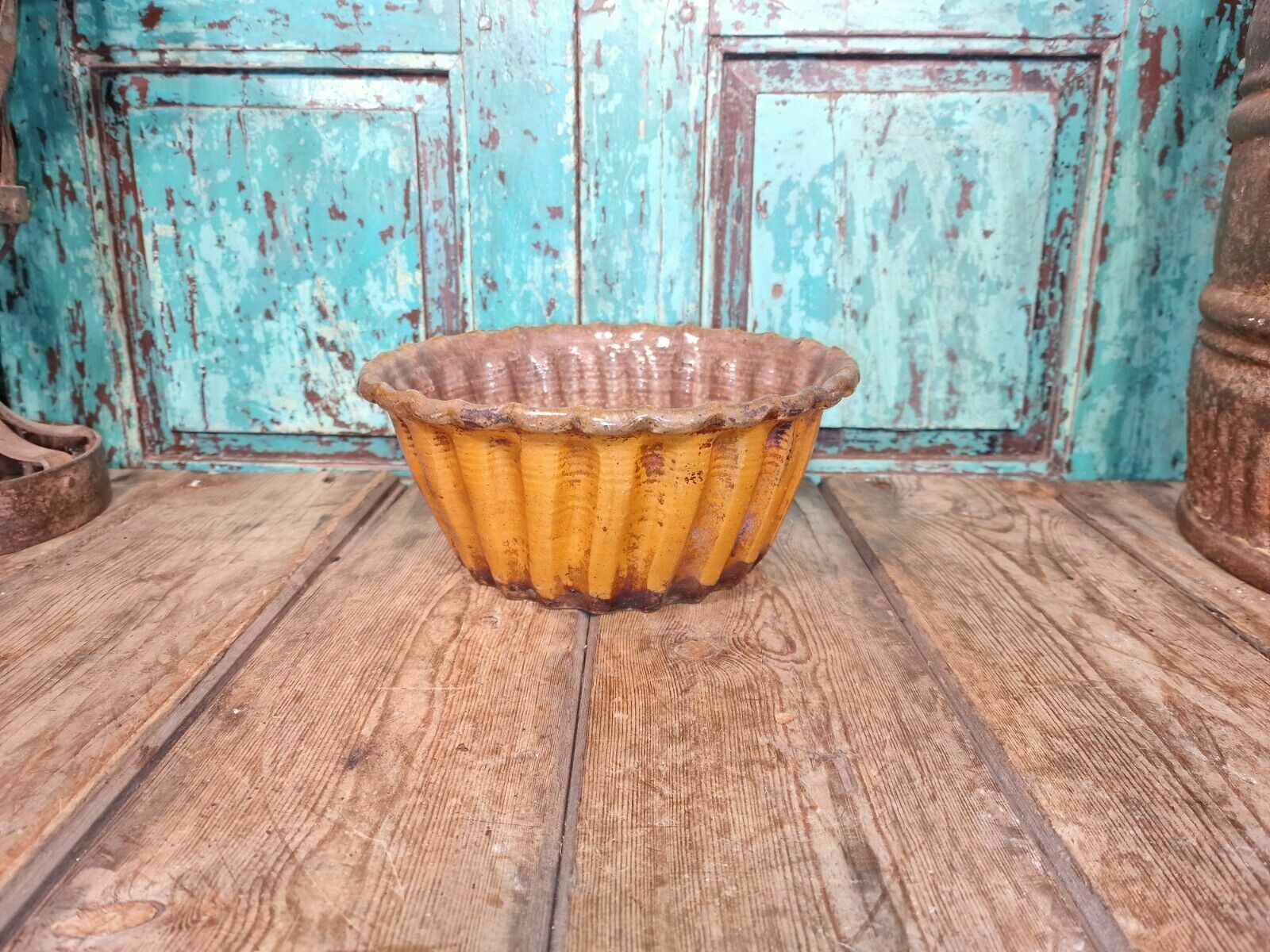 Antique 19th Century French Hand Made Glazed Terracotta Cake Mold Mould photo furniture