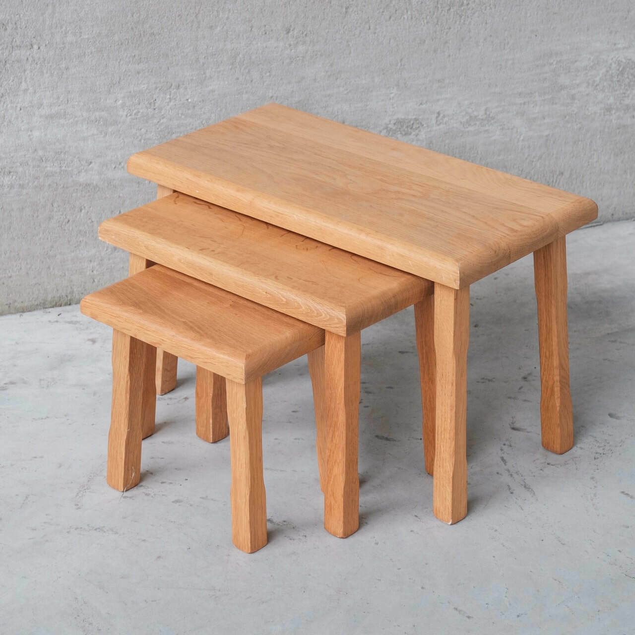 Set Of Three Mid Century Blonde Oak Nesting Tables photo for sale