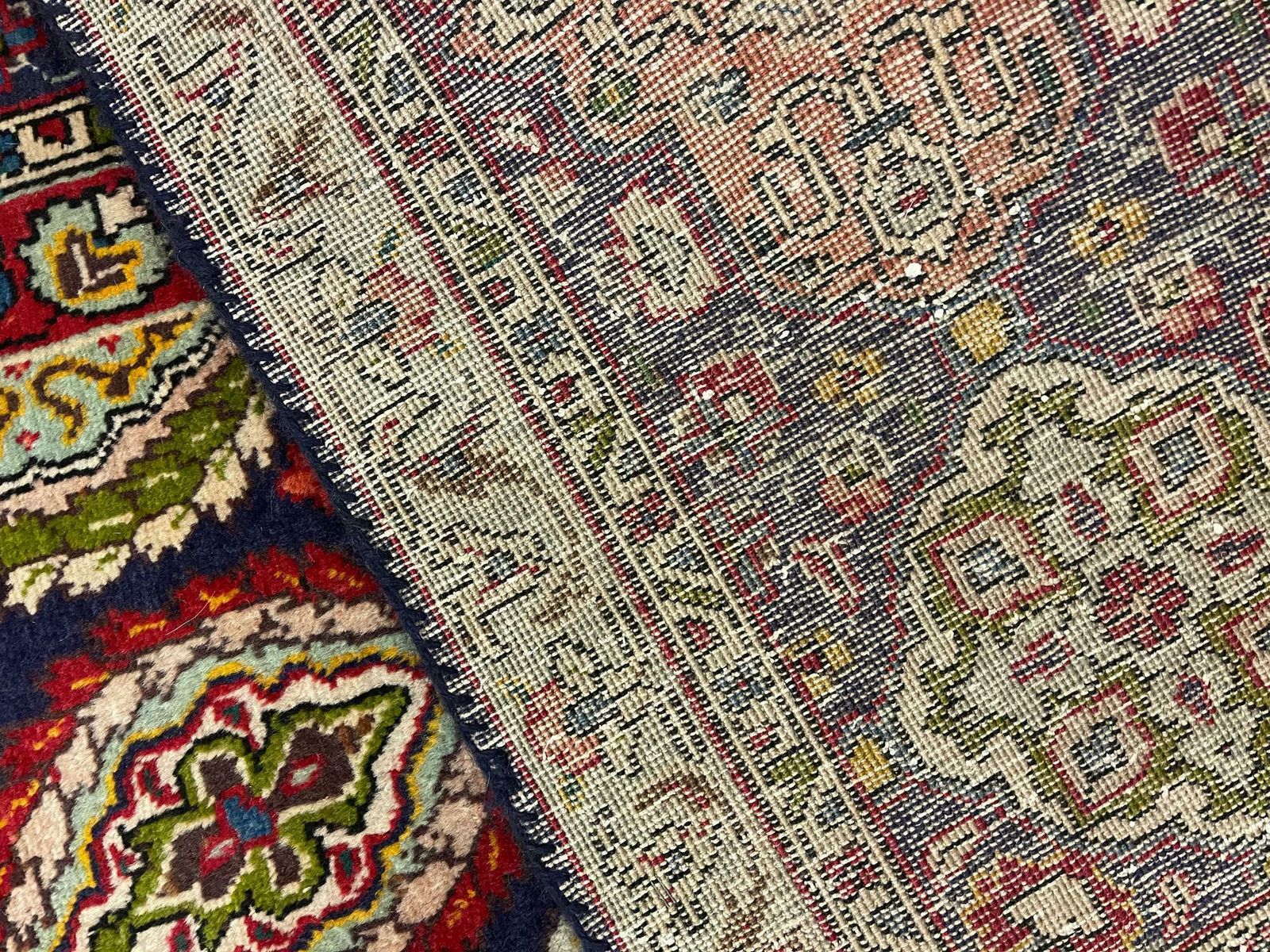photo vinterior Large Semi Antique Rug Oriental Carpet Handwoven Blue Wool Living Room Rug