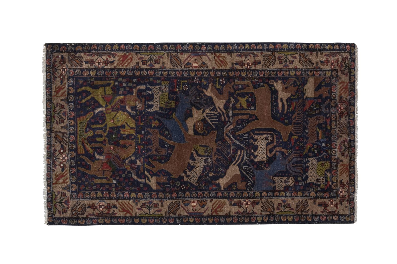 1970s Vintage Opal Blue Animal Garden Caucasian Rug photo for sale