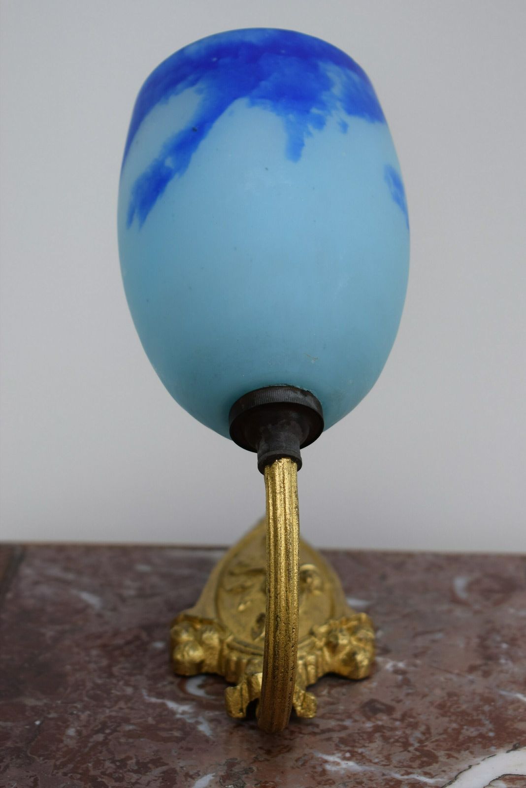 Bronze Wall Sconce With Blue Glass Lamp Shade, Art Deco Wall Lighting, French Vintage photo buy