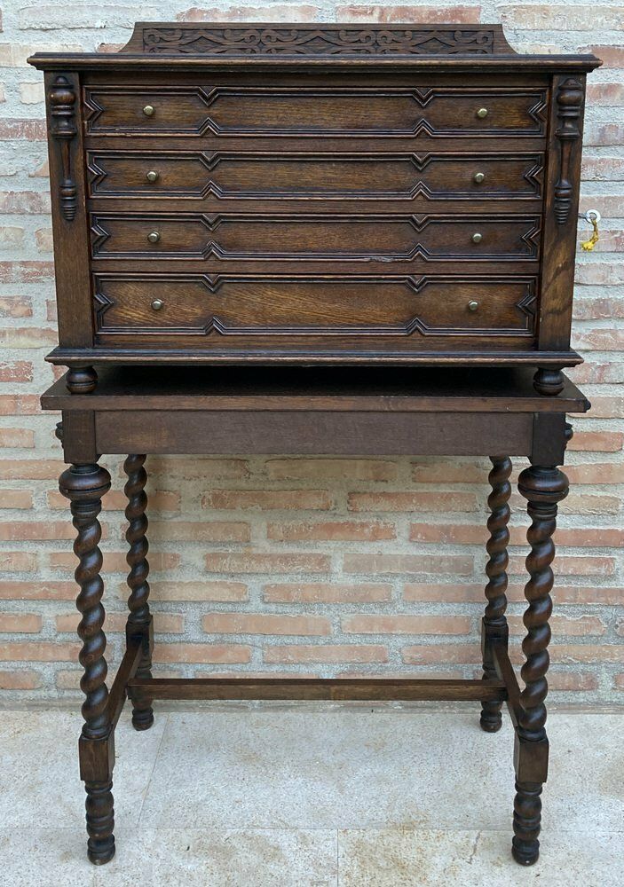 French Cutlery Cabinet In Oak With Four Drawers, 1920s photo Furniture