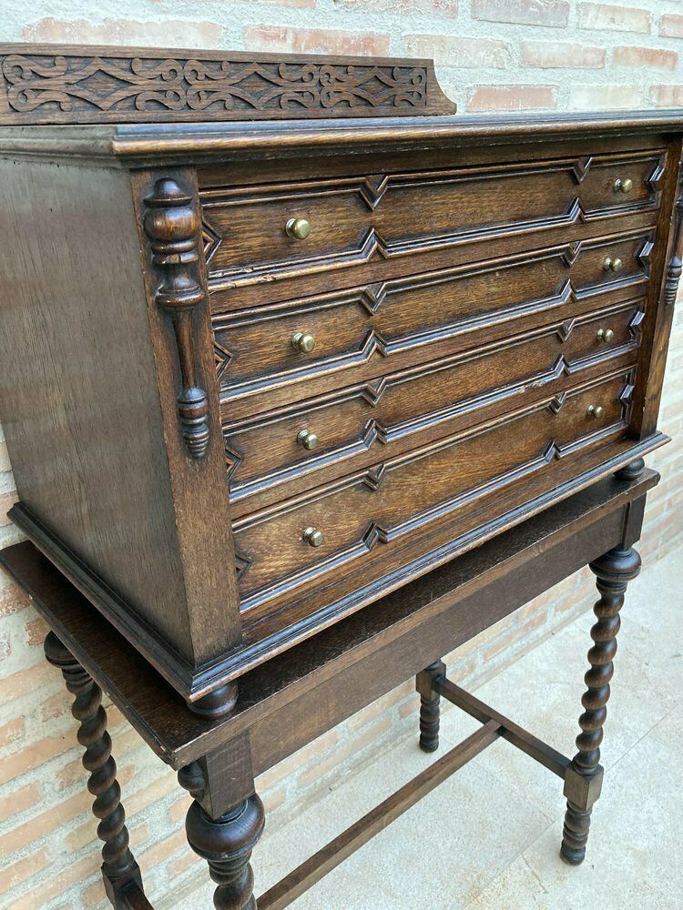 Furniture French Cutlery Cabinet In Oak With Four Drawers, 1920s photo