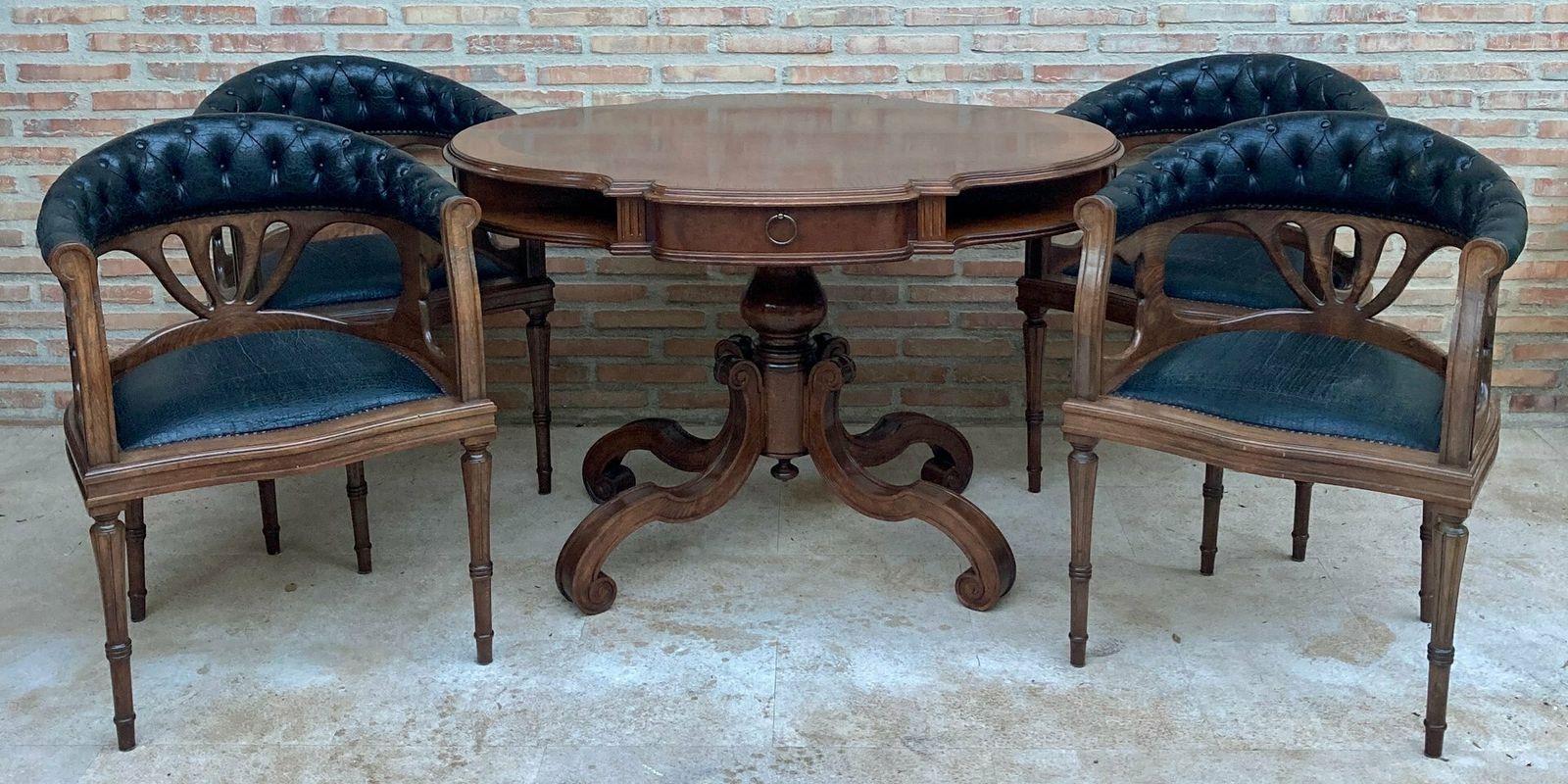 Dining Table With Armchairs In Leather And Walnut, 1950s, Set Of 5 photo furniture