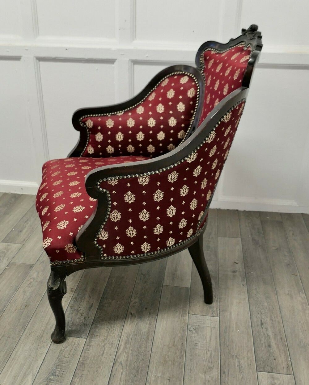Fine Quality Victorian Salon Chair, Upholstered In Regency Silk Fabric photo Furniture