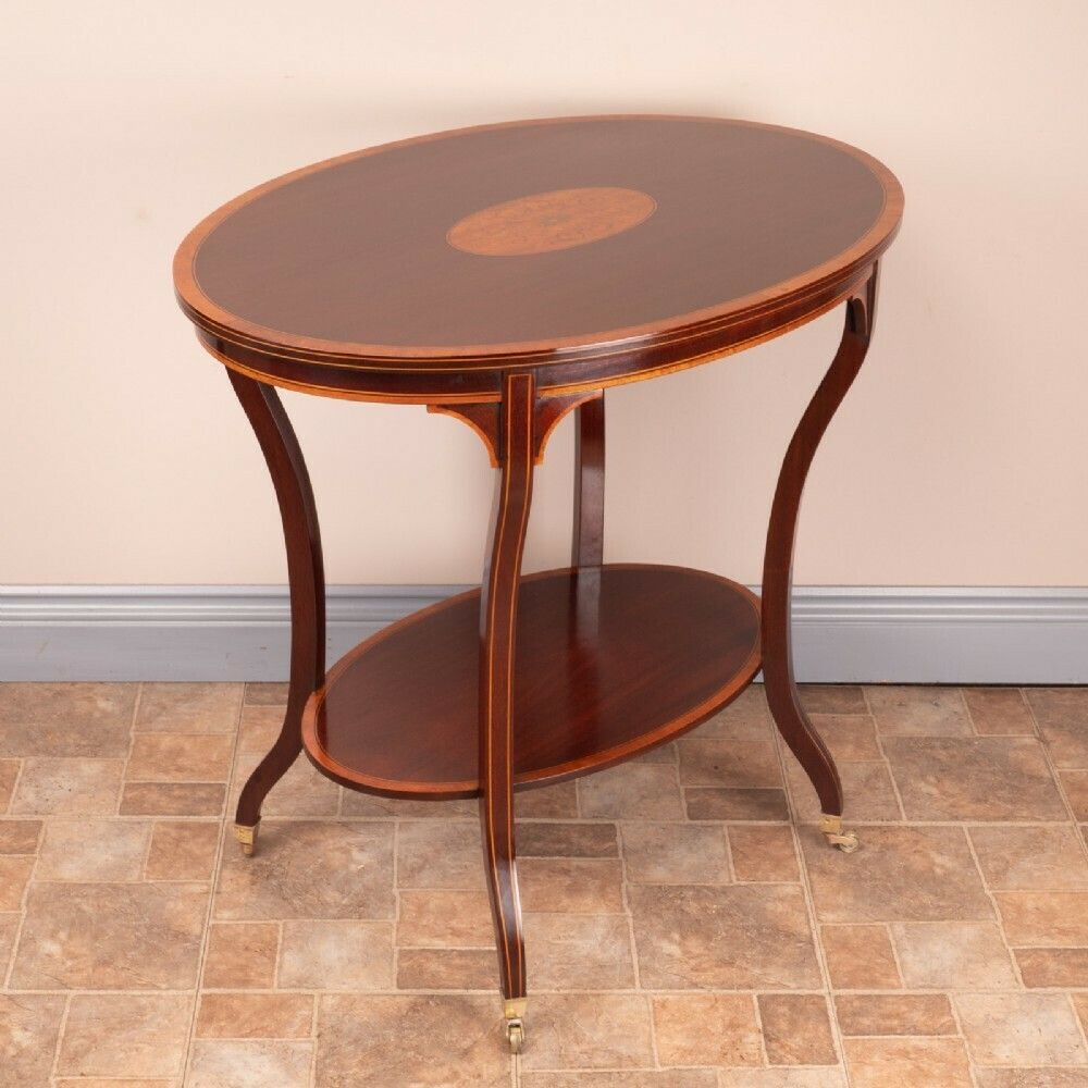 Furniture Good Quality Edwardian Inlaid Oval Mahogany Occasional Table photo