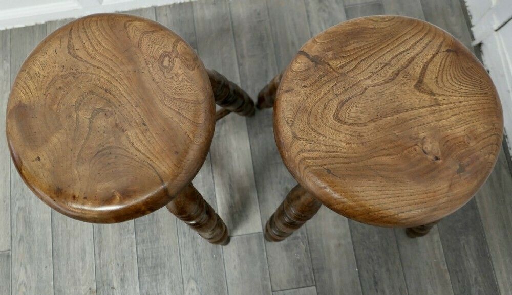 A Pair Of Chunky Victorian Elm Farmhouse Kitchen Stools photo buy