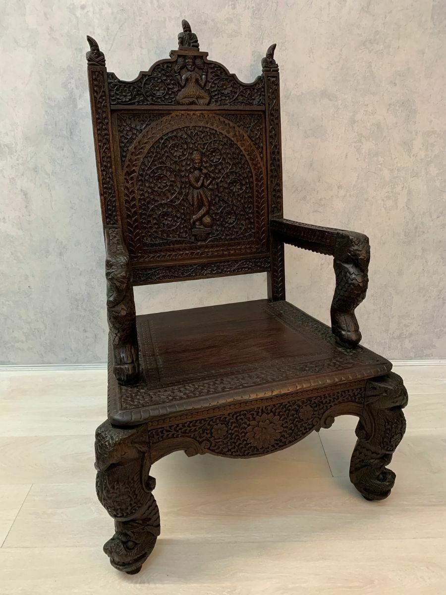 19th Profusely Carved Indian Moghul Armchair