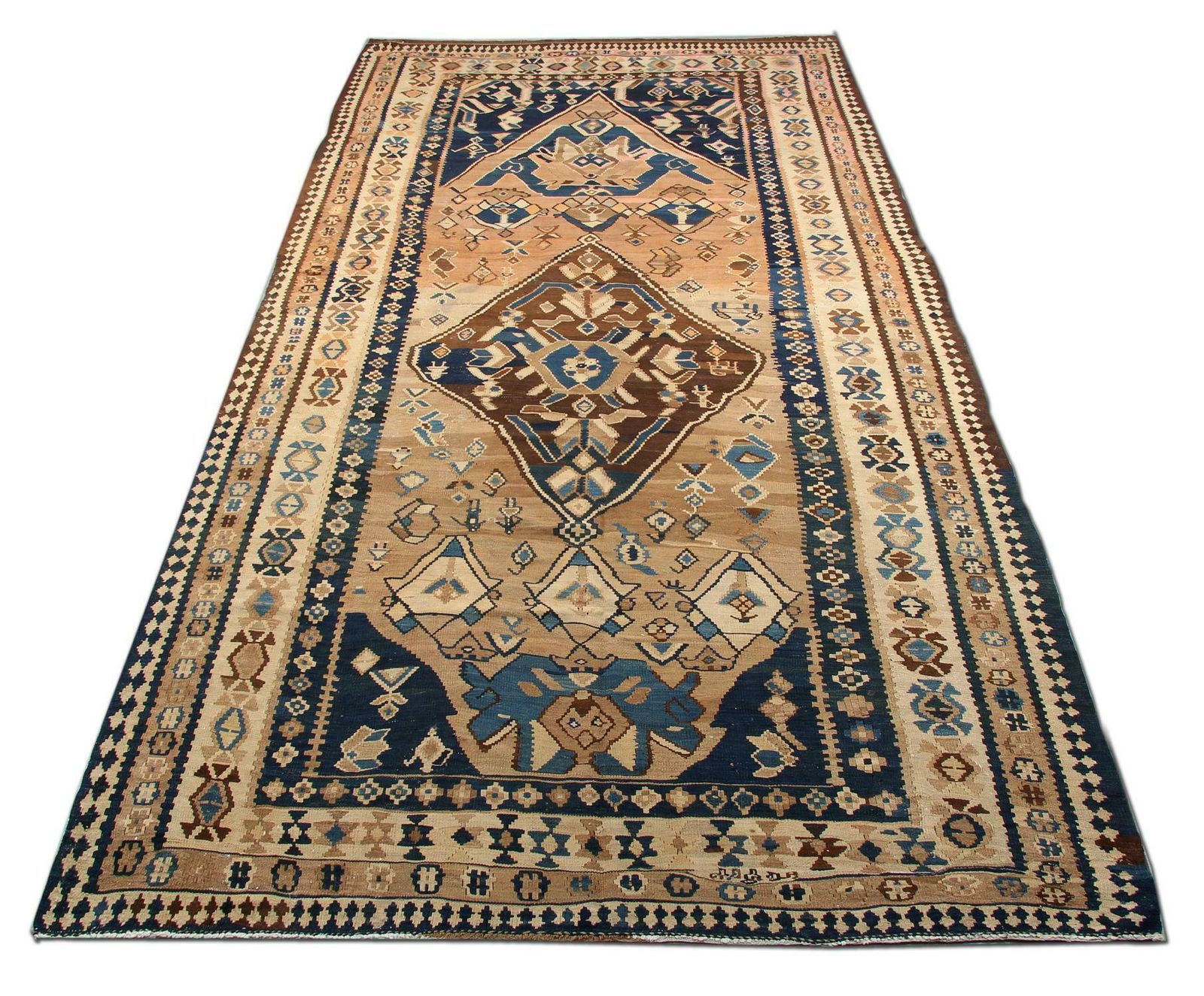 Brown Wool Kilim Rug Antique Carpet Traditional Flat Woven Area Rug photo 4300.0